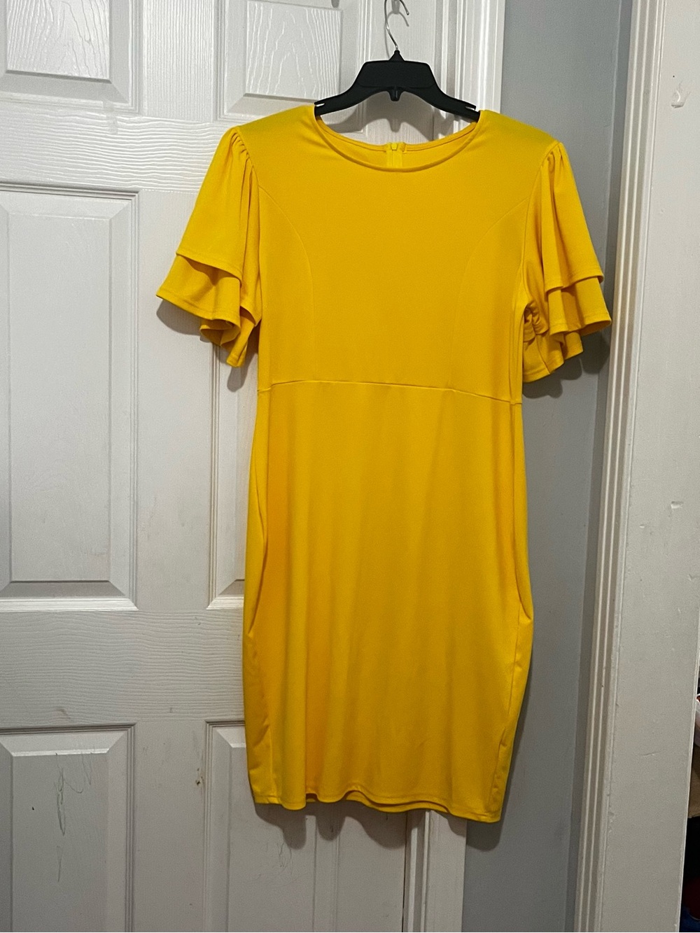 Bright Yellow Flutter Sleeve Shift Dress